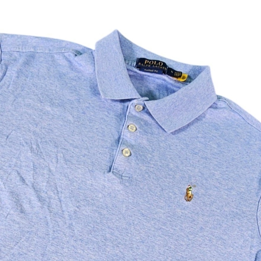 Polo Ralph Lauren Classic Fit Mens Medium Light Blue Heather Collared Flesh Pony
